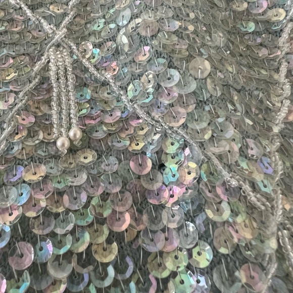 Vintage baby blue iridescent sequin pearl retro flapper top M - Picture 6 of 8